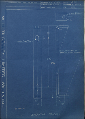 Vauxhall Motors LTD 1011324 Generator Bracket WH Tildesley Forging Technical Drawing