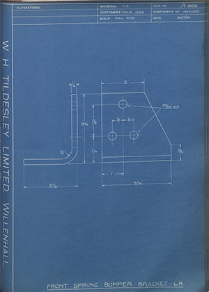 Vauxhall Motors LTD 1012055 Front Spring Bumper Bracket - LH WH Tildesley Forging Technical Drawing