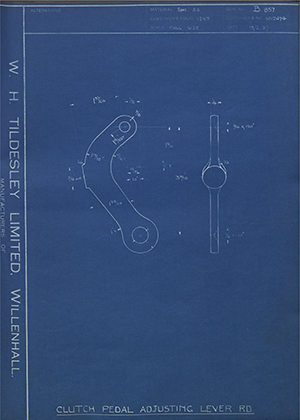 Vauxhall Motors LTD 1012074 Clutch Pedal Adjusting Lever RD WH Tildesley Forging Technical Drawing