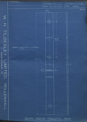 Vauxhall Motors LTD 1014162 Board Edging Moulding - Rear WH Tildesley Forging Technical Drawing