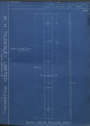 Vauxhall Motors LTD 1014183 Board Edging Moulding - Front WH Tildesley Forging Technical Drawing