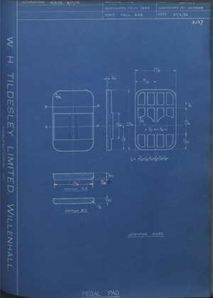 Vauxhall Motors LTD 1014598 Pedal Pad WH Tildesley Forging Technical Drawing