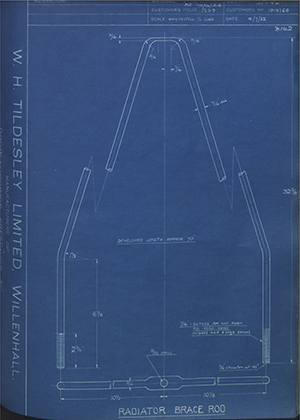 Vauxhall Motors LTD 1014768 Radiator Brace Rod WH Tildesley Forging Technical Drawing