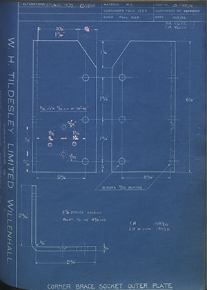 Vauxhall Motors LTD 1014930 Corner Brace Socket Outer Plate WH Tildesley Forging Technical Drawing