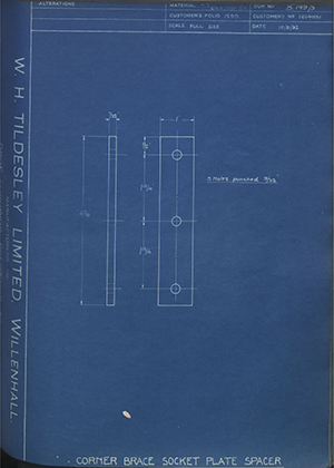 Vauxhall Motors LTD 1014931 Corner Brace Socket Plate Spacer WH Tildesley Forging Technical Drawing