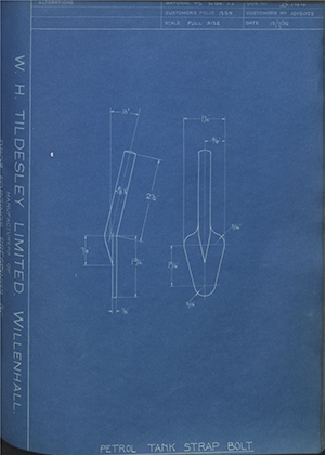 Vauxhall Motors LTD 1015022 Petrol Tank Strap Bolt WH Tildesley Forging Technical Drawing