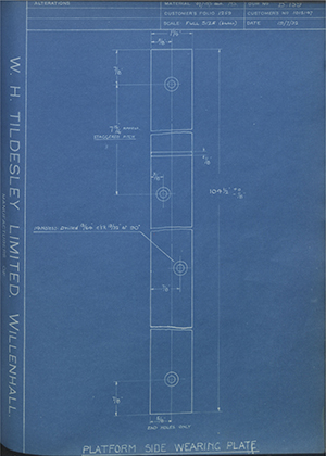 Vauxhall Motors LTD 101547 Platform Side Wearing Plate WH Tildesley Forging Technical Drawing