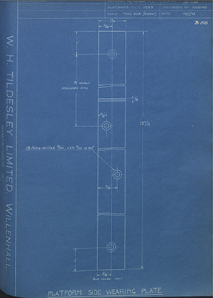 Vauxhall Motors LTD 101548 Platform Side Wearing Plate WH Tildesley Forging Technical Drawing