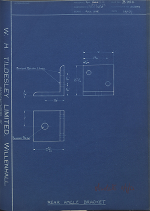 Vauxhall Motors LTD 1015804 Rear Angle Bracket WH Tildesley Forging Technical Drawing