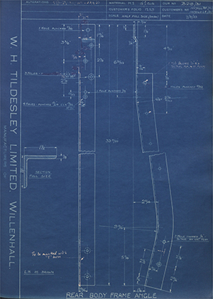 Vauxhall Motors LTD 1017044/RH / 1017045/LH Rear Body Frame Angle WH Tildesley Forging Technical Drawing