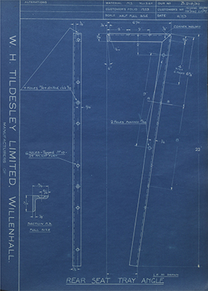 Vauxhall Motors LTD 1017046/RH / 1017047/LH Rear Seat Tray Angle WH Tildesley Forging Technical Drawing