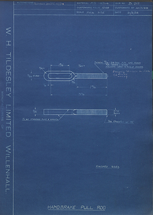 Vauxhall Motors LTD 1017149 Handbrake Pull Rod WH Tildesley Forging Technical Drawing