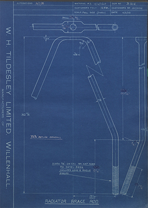 Vauxhall Motors LTD 1017446 Radiator Brace Rod WH Tildesley Forging Technical Drawing