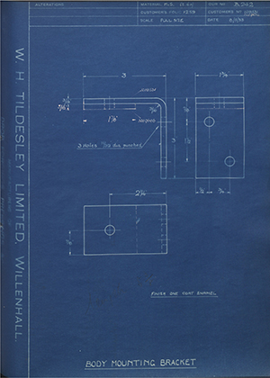 Vauxhall Motors LTD 1018531 / 1019686 Body Mounting Bracket WH Tildesley Forging Technical Drawing