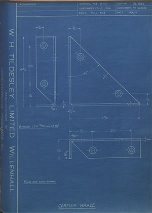 Vauxhall Motors LTD 1018556 Corner Brace WH Tildesley Forging Technical Drawing