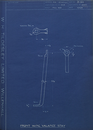 Vauxhall Motors LTD 101857 / 1018857 Front Wing Valance Stay WH Tildesley Forging Technical Drawing