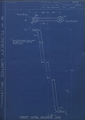 Vauxhall Motors LTD 1018856 Front Wing Valance Stay WH Tildesley Forging Technical Drawing