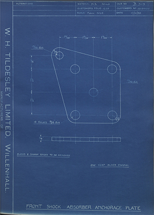 Vauxhall Motors LTD 1019400 Front Shock Absorber Anchorage Plate WH Tildesley Forging Technical Drawing