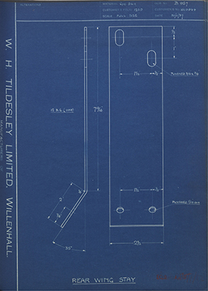 Vauxhall Motors LTD 1019944 Rear Wing Stay WH Tildesley Forging Technical Drawing