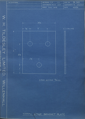 Vauxhall Motors LTD 1020065 Tipping Hinge Bracket Plate WH Tildesley Forging Technical Drawing