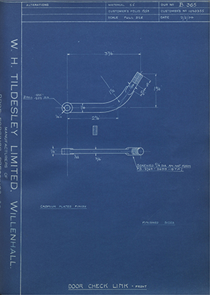 Vauxhall Motors LTD 1020355 Door Check Link - Front WH Tildesley Forging Technical Drawing