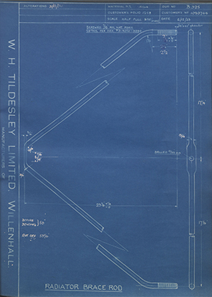 Vauxhall Motors LTD 1020744 Radiator Brace Rod WH Tildesley Forging Technical Drawing