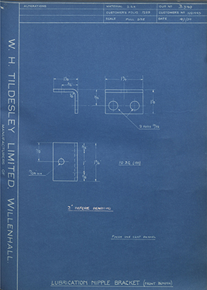 Vauxhall Motors LTD 1021443 Lubrication Nipple Bracket (Front Bumper) WH Tildesley Forging Technical Drawing