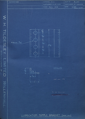 Vauxhall Motors LTD 1021444 Lubrication Nipple Bracket (Front Axle) WH Tildesley Forging Technical Drawing