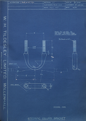 Vauxhall Motors LTD 1021568 Steering Column Bracket WH Tildesley Forging Technical Drawing