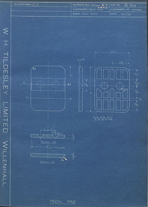 Vauxhall Motors LTD 1021663 Pedal Pad WH Tildesley Forging Technical Drawing