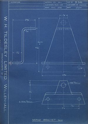 Vauxhall Motors LTD 1022314 Servo Bracket - Rear WH Tildesley Forging Technical Drawing