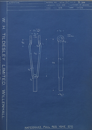 Vauxhall Motors LTD 1022340 Handbrake Pull Rod Yoke End WH Tildesley Forging Technical Drawing