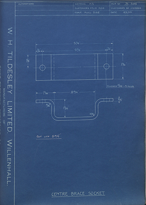 Vauxhall Motors LTD 1022834 Centre Brace Socket WH Tildesley Forging Technical Drawing