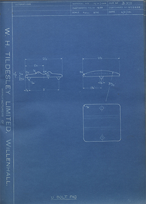 Vauxhall Motors LTD 1022869 U Bolt Pad WH Tildesley Forging Technical Drawing