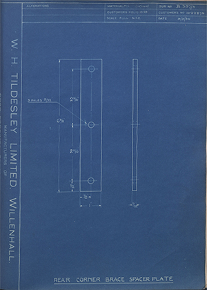 Vauxhall Motors LTD 1022874 Rear Corner Brace Spacer Plate WH Tildesley Forging Technical Drawing