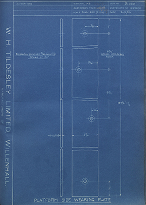 Vauxhall Motors LTD 1022879 Platform Side Wearing Plate WH Tildesley Forging Technical Drawing