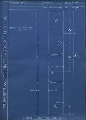 Vauxhall Motors LTD 1022880 Platform Back Wearing Plate WH Tildesley Forging Technical Drawing