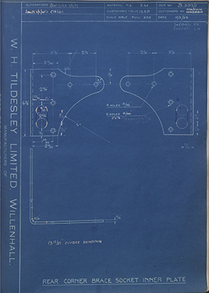 Vauxhall Motors LTD 1022884 / 1040214 Rear Corner Brace Socket Inner Plate WH Tildesley Forging Technical Drawing
