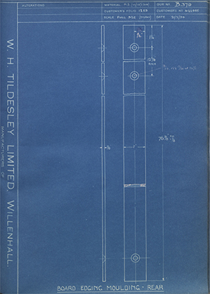 Vauxhall Motors LTD 1022955 Board Edging Moulding - Rear WH Tildesley Forging Technical Drawing