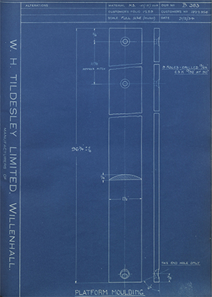 Vauxhall Motors LTD 1022956 Platform Moulding WH Tildesley Forging Technical Drawing