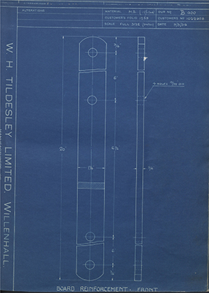 Vauxhall Motors LTD 1022958 Board Reinforcement - Front WH Tildesley Forging Technical Drawing