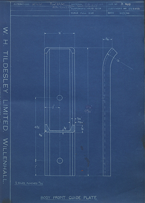 Vauxhall Motors LTD 1022972 Body Front Guide Plate WH Tildesley Forging Technical Drawing