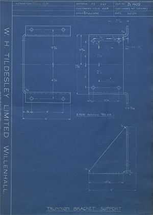 Vauxhall Motors LTD 1022987 Trunnion Bracket Support WH Tildesley Forging Technical Drawing