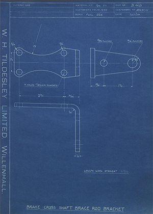 Vauxhall Motors LTD 1023781 Brake Cross Shaft Brace Rod Bracket WH Tildesley Forging Technical Drawing