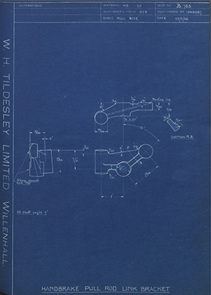 Vauxhall Motors LTD 1024087 Handbrake Pull Rod Link Bracket WH Tildesley Forging Technical Drawing