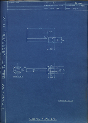 Vauxhall Motors LTD 1025706 Sliding Yoke End WH Tildesley Forging Technical Drawing