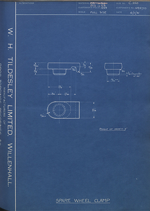 Vauxhall Motors LTD 1025753 Spare Wheel Clamp WH Tildesley Forging Technical Drawing