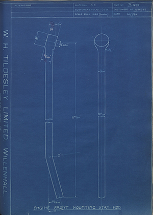 Vauxhall Motors LTD 1026344 Engine Front Mounting Stay Rod WH Tildesley Forging Technical Drawing