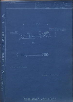 Vauxhall Motors LTD 1026582 Door Check Link - Front WH Tildesley Forging Technical Drawing