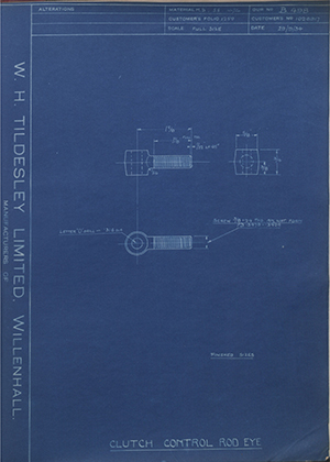 Vauxhall Motors LTD 1026917 Clutch Control Rod Eye WH Tildesley Forging Technical Drawing